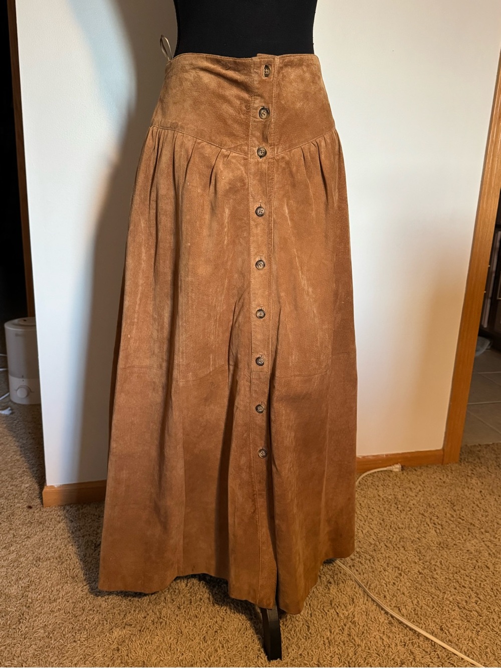 High-Waist Button-Front Maxi Skirt in Chestnut
